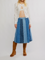 Free People Sunbeam Denim Midi Skirt womens denim multi skirt popular viral Boltranchstore.com free shiping