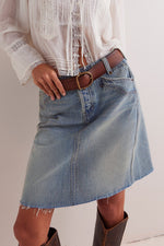 Free People Suzy Denim Midi Skirt order at boltranchstore.com summer western mini skirt womens teens free shipping fray hem