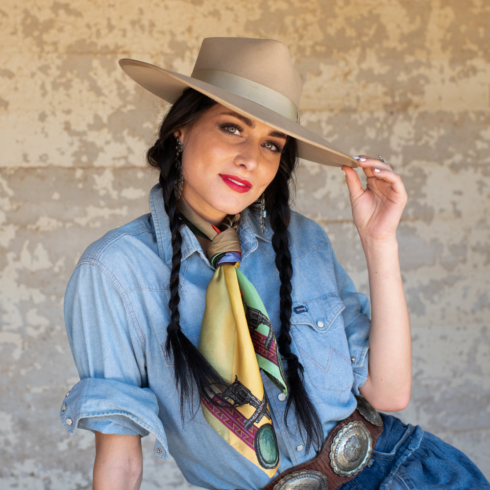 Fringe Son of the West Silk Scarf one inch Fringe logo on the center edge ranch wear