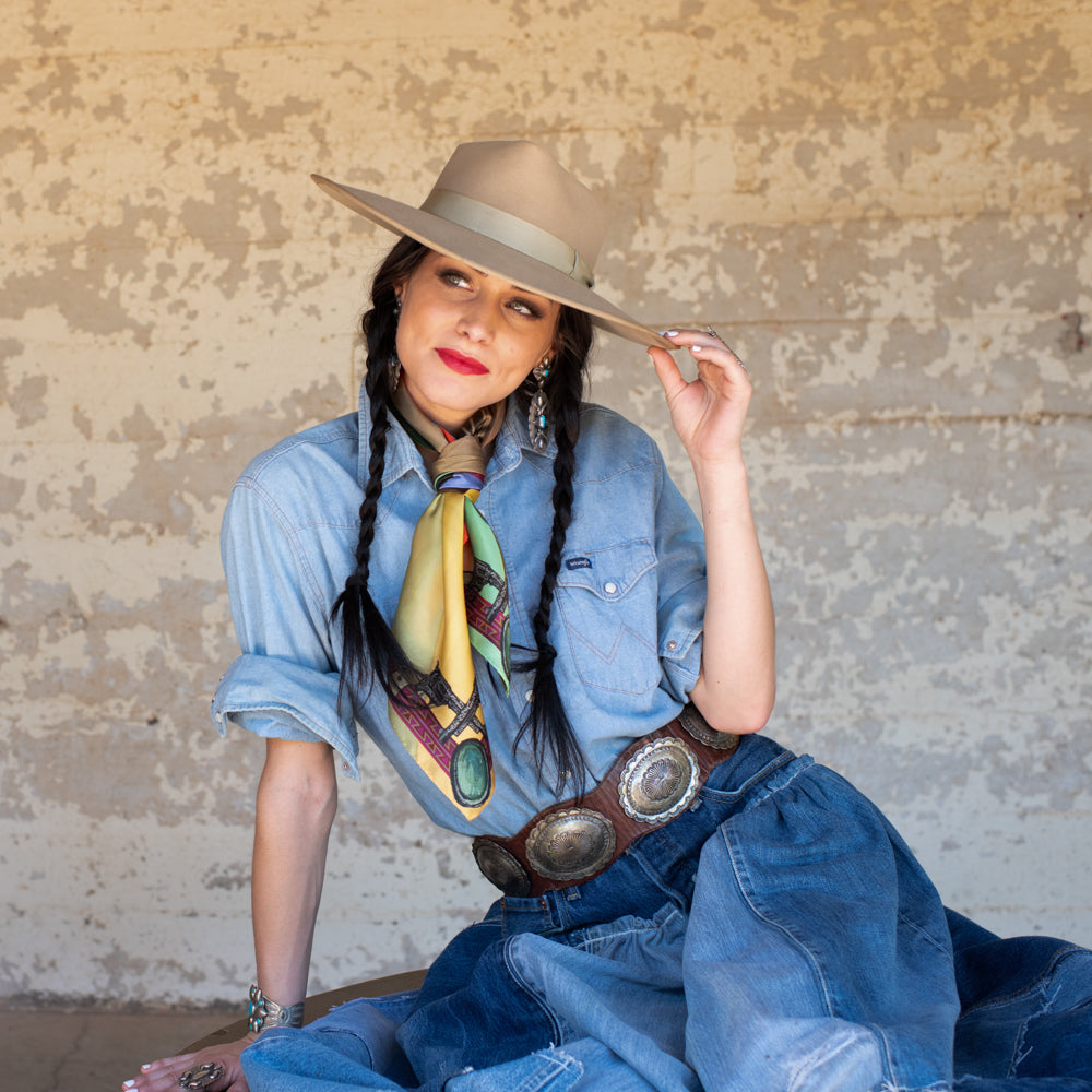 Fringe Son of the West Silk Scarf pairs with fringed suede and leather jackets Kamas