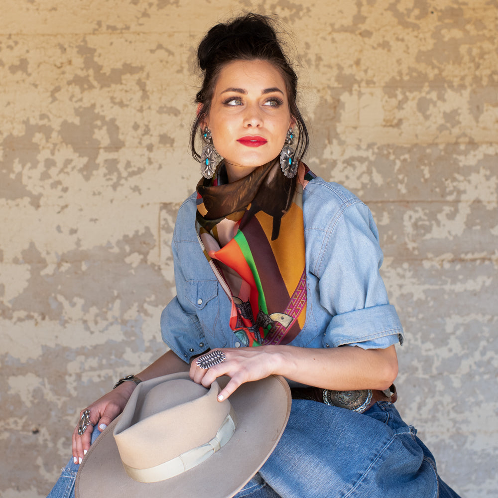 Fringe Son of the West Silk Scarf made to tie as a classic wild rag at the neck western fashion