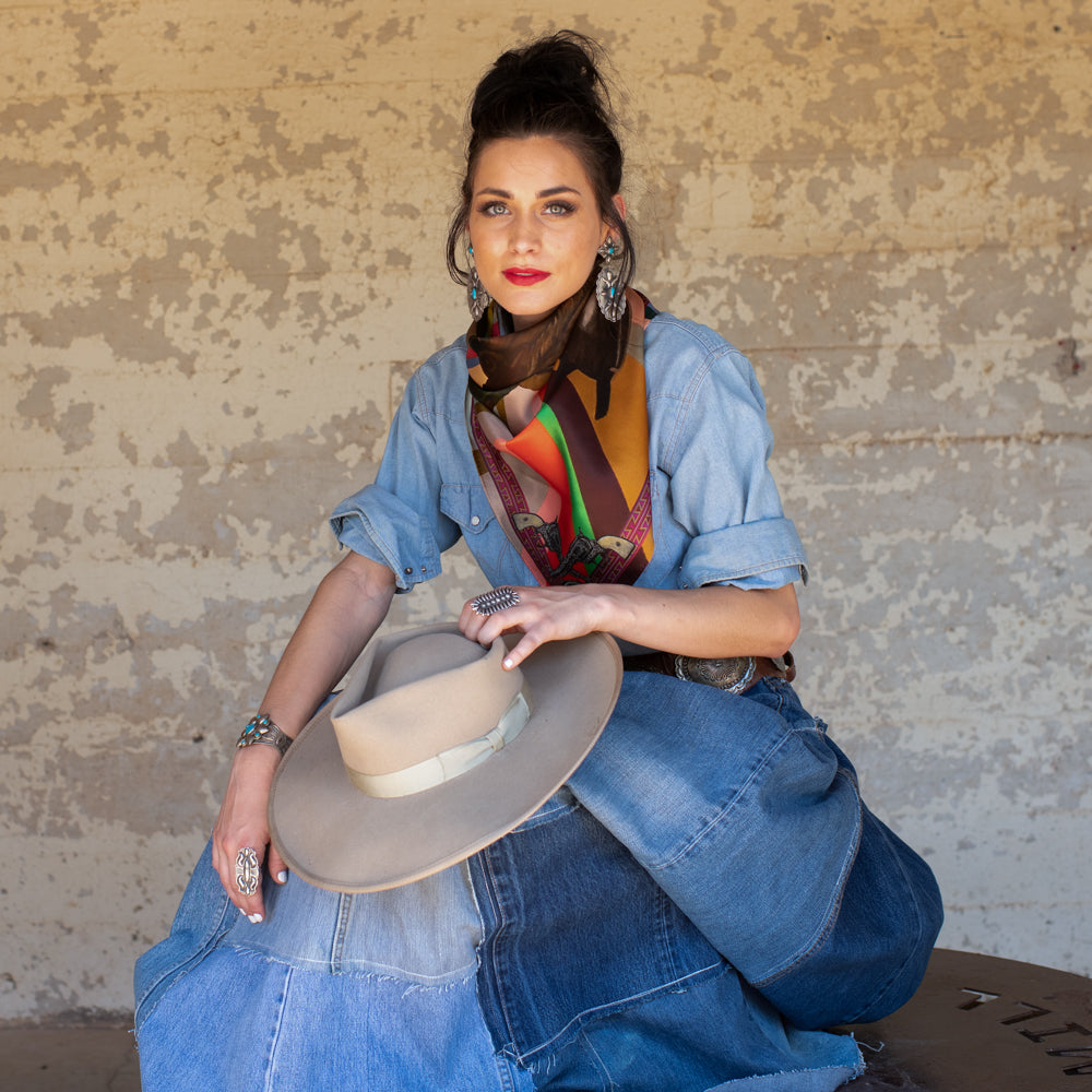 Fringe Son of the West Silk Scarf goes with a felt or straw cowboy hat cowboy