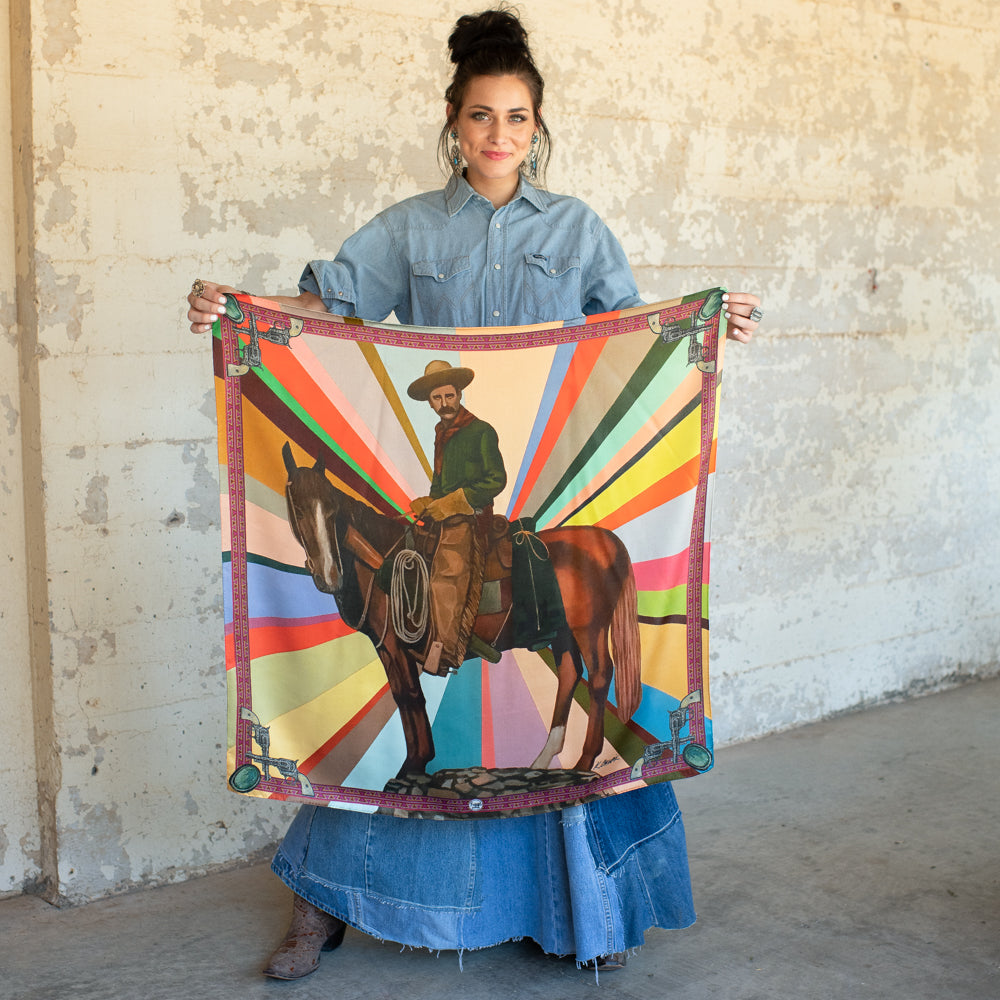 Fringe Son of the West Silk Scarf square silk scarf that drapes soft and fluid cowgirl