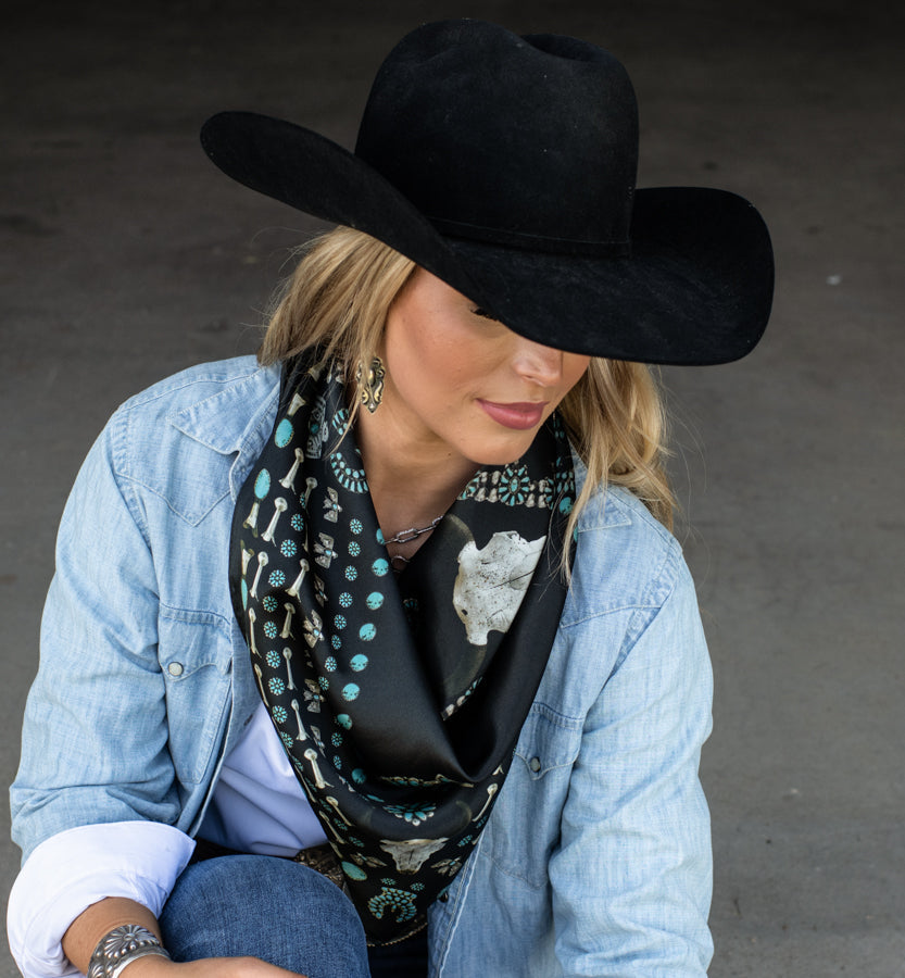 Fringe Squash Blossomed Boltranchstore.com silk wild rag scarf western accessories mens womens unisex cowboy free shipping