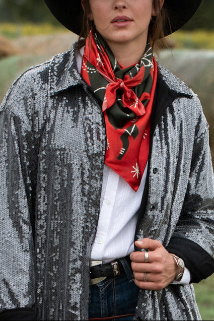 Fringe Two Cowgirls Scarf RED BLACK western fashion accessories gift mens womens unisex wildrag Boltranchstore.com free shipping