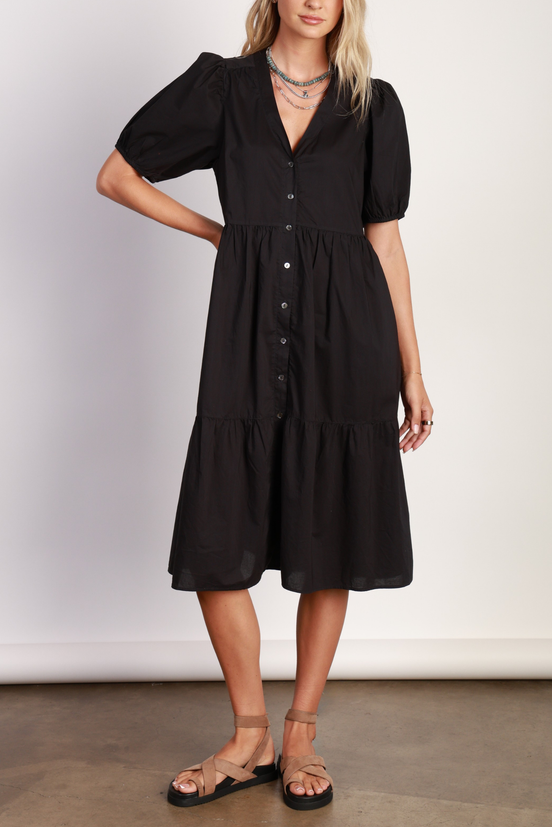 Dylan Hayes Dress classic woven cotton, side seam pockets G5W07SPC black short sleeve button down womens summer dress Boltranchstore.com Free Shipping