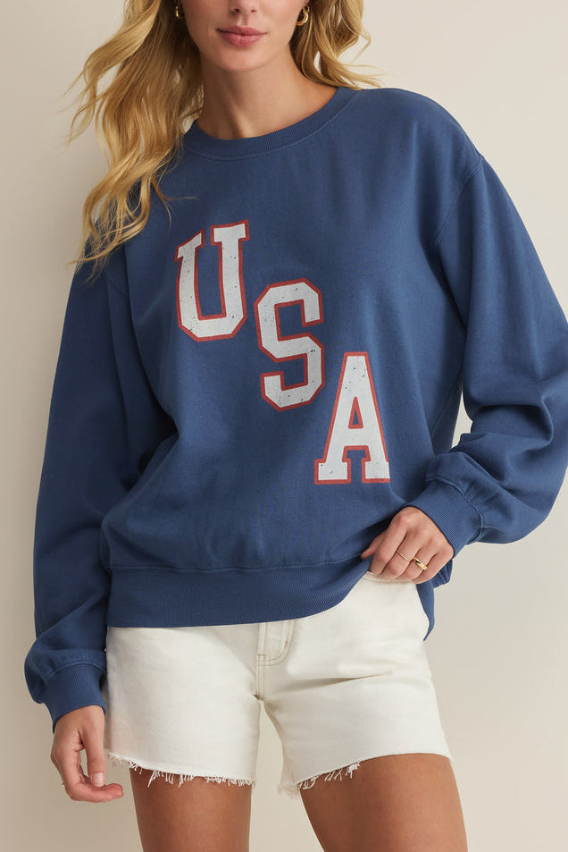 Z Supply Americana USA navy Boyfriend Sweatshirt GT262900 womens loungewear Boltranchstore.com Free Shipping