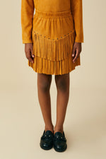 Hayden LA Studs And Fringe Detailed Suede Skirt camel vegan suede girls skirt with fringe hem western clothing Utah SKU GY9905