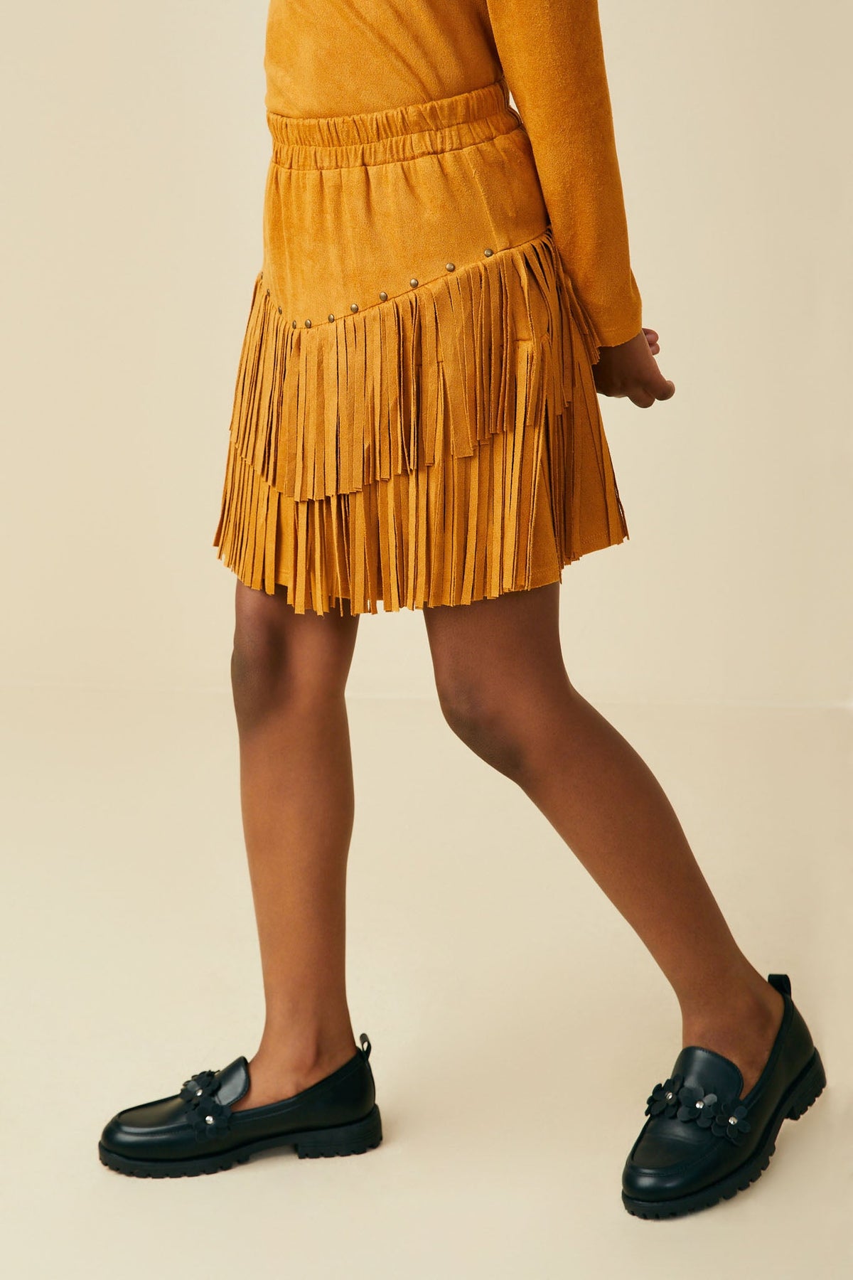 Hayden LA Studs And Fringe Detailed Suede Skirt studded detail across the front ranch wear Kamas