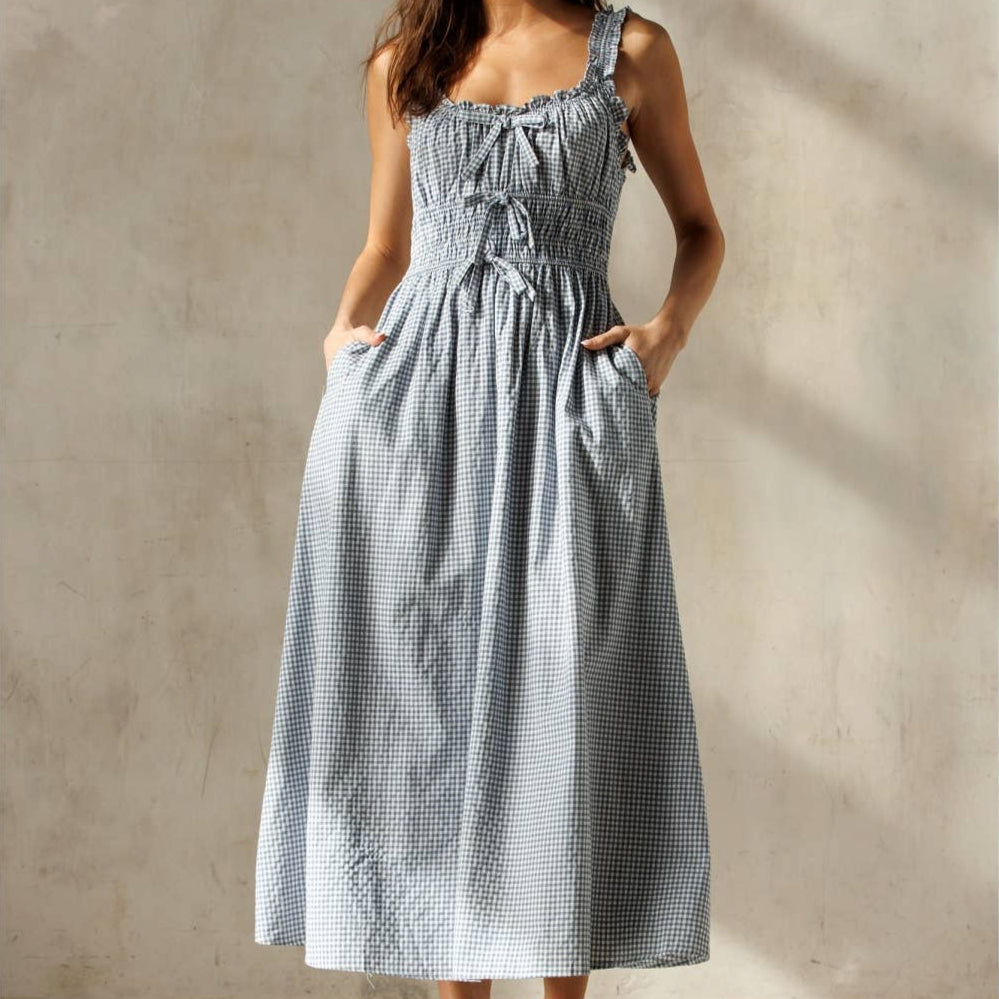 Gabby Gingham Midi Blue Dress order at boltranchstore