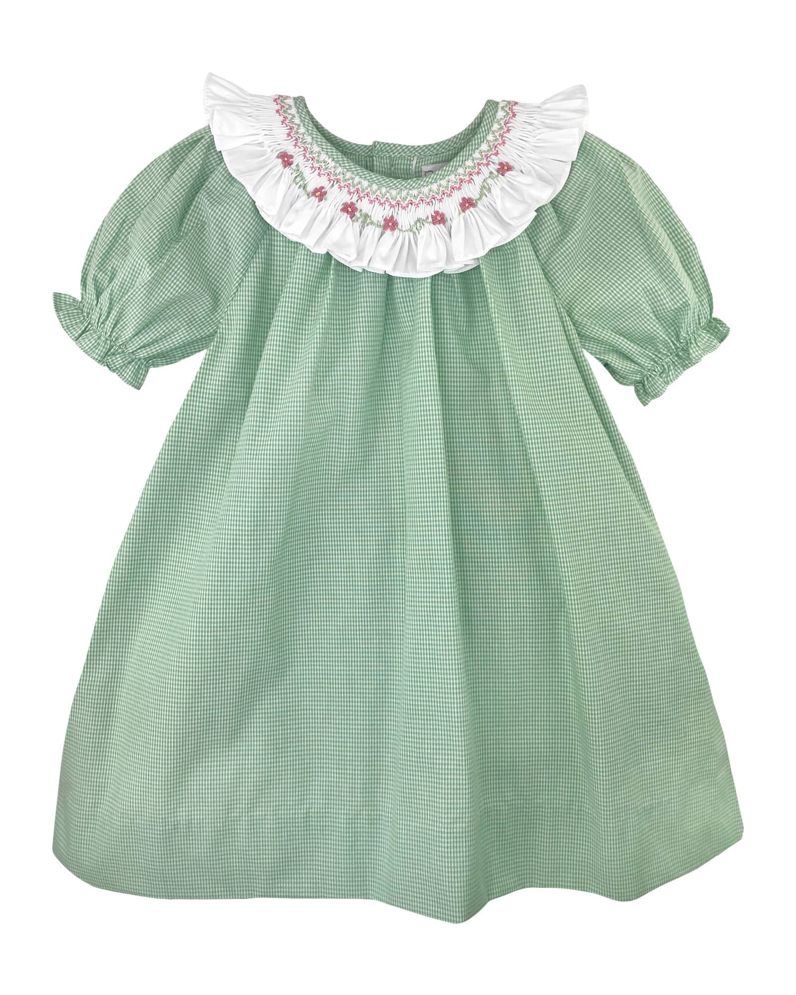 Gail Smocked Embroidered Collar Dress short sleeve dress with a contrast collar at boltranchstore.com