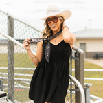 Fringe Scarves Game Day Twilly Down South Doily Black tied in a bow at the neck for game day spirit western fashion