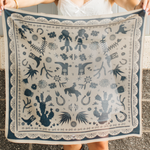 Fringe Scarves Game Day Down South Doily Bandana Navy papel picado inspired print of boots blooms horseshoes and cactus womens western boutique Utah SKU BANDDSDNVY26025