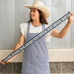 Fringe Scarves Game Day Twilly Down South Doily Navy tied in a bow at the neck for game day spirit western fashion