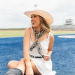Fringe Scarves Game Day Down South Doily Bandana Navy tied at the neck for game day tailgates and school spirit cowgirl