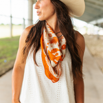 Fringe Scarves Game Day Down South Doily Bandana Orange soft cotton bandana with a splash of silk for a lightweight sheer feel rodeo