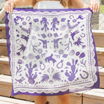 Fringe Scarves Game Day Down South Doily Bandana Purple papel picado inspired print of boots blooms horseshoes and cactus womens western boutique Utah SKU BANDDSDPRP26027