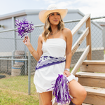 Fringe Scarves Game Day Down South Doily Bandana Purple scalloped border framing the western print with Fringe logo on center edge western fashion