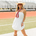 Fringe Scarves Game Day Twilly Down South Doily Red tied on purse handles for a pop of school color ranch wear