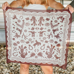 Fringe Scarves Game Day Down South Doily Bandana Maroon papel picado inspired print of boots blooms horseshoes and cactus womens western boutique Utah SKU BANDDSDMRN26024