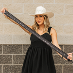 Fringe Scarves Game Day Twilly Down South Doily Black draped around the neck for a necklace look with denim and boots Kamas