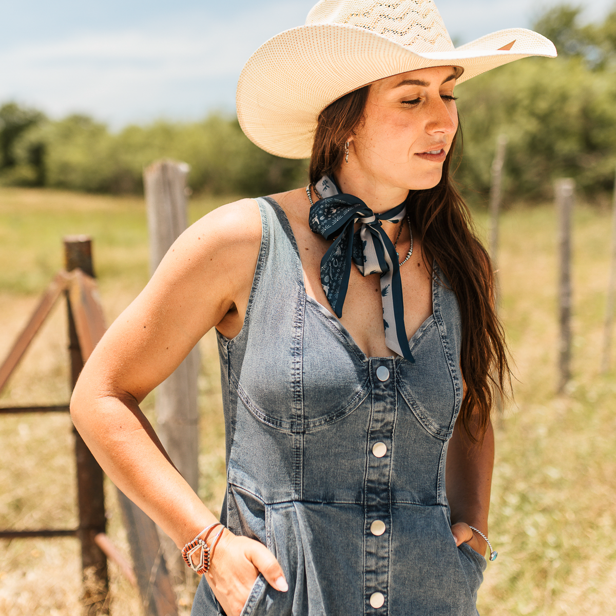 Fringe Scarves Game Day Twilly Down South Doily Navy Fringe logo centered on one side of the slim scarf rodeo