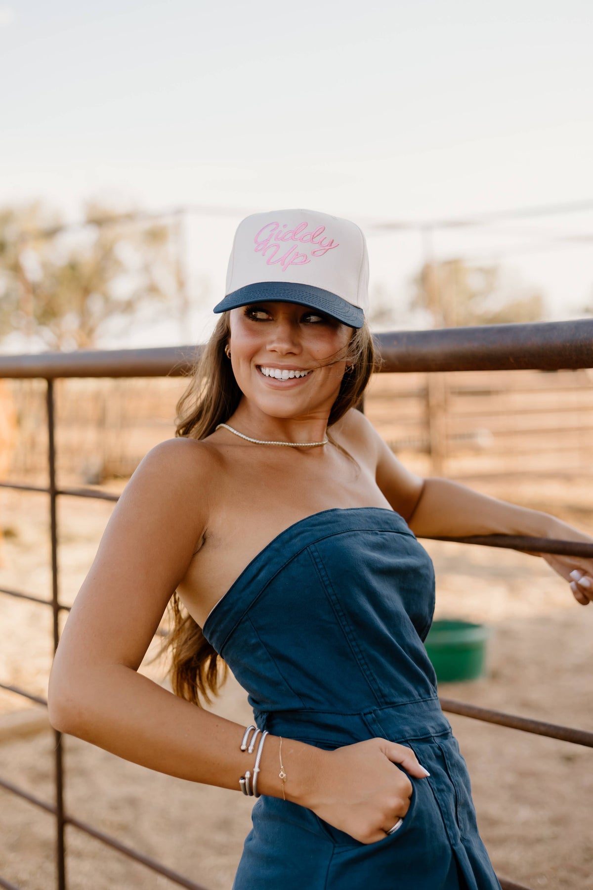 Giddy Up Hat with adjustable fit, pink embroidered