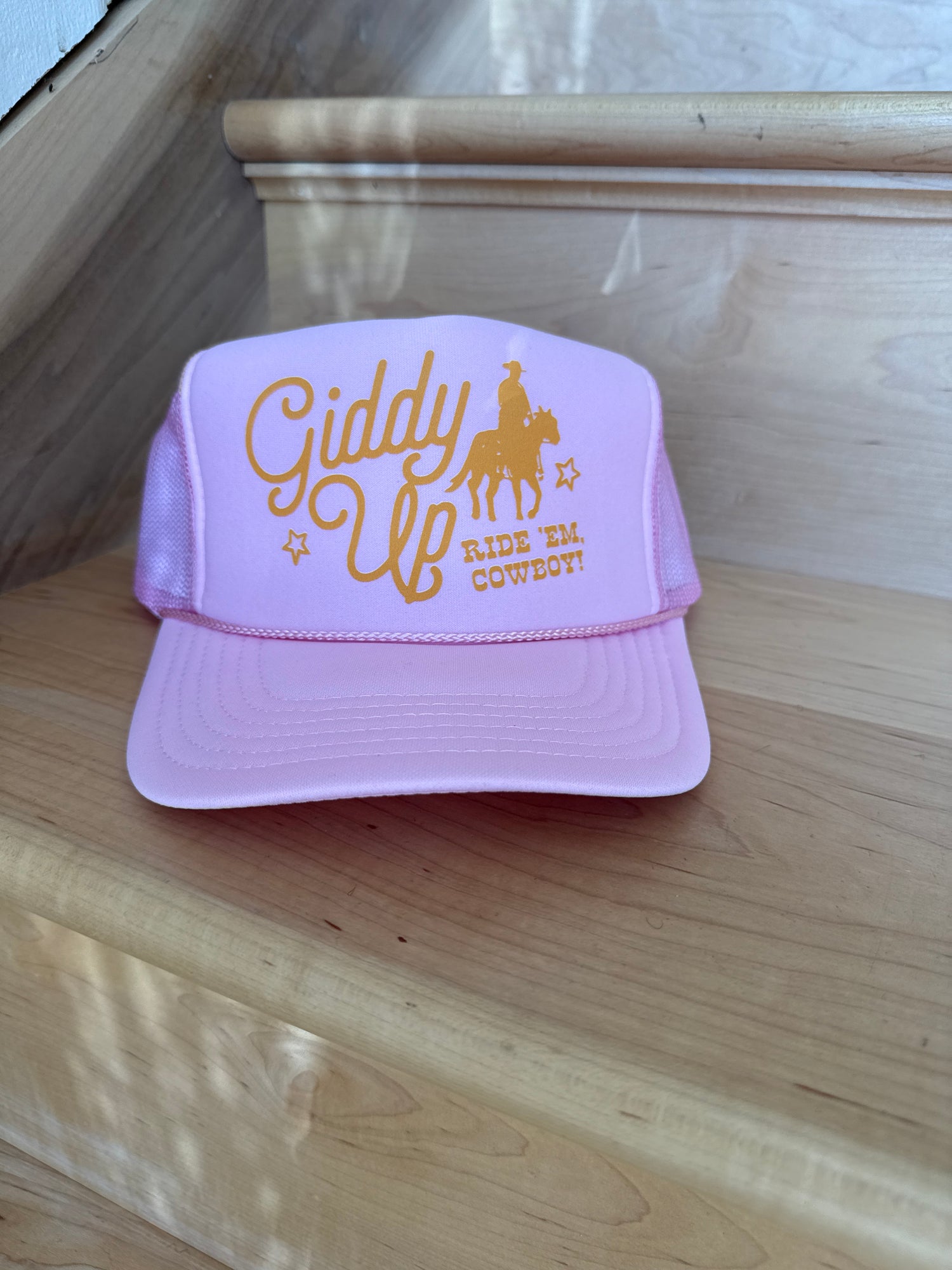 Giddy Up Trucker Hat find at boltranchstore.com pink 