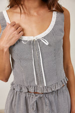 Gingham Lace Trim Top and Skirt Set Black plaid womens free shipping Boltranchstore.com