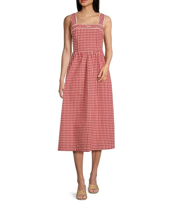 Gingham Square Neck Midi Dress Buy at Boltranchstore.com