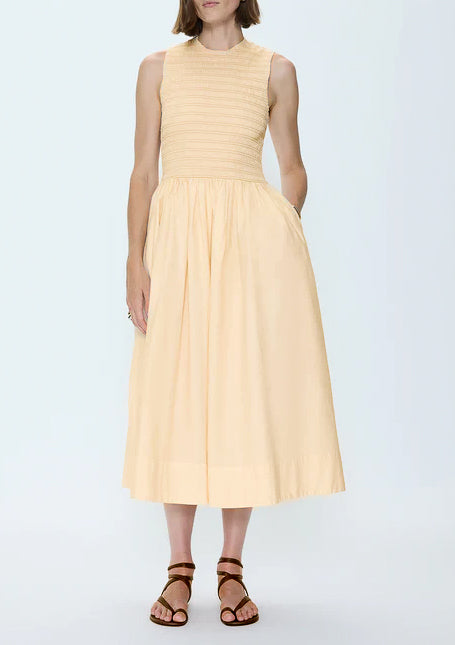 Pistola Gladys Smocked Bodice Dress in Light Tumeric yellow wedding casual summer womens dress Boltranchstore.com Free Shipping butter yellow soft