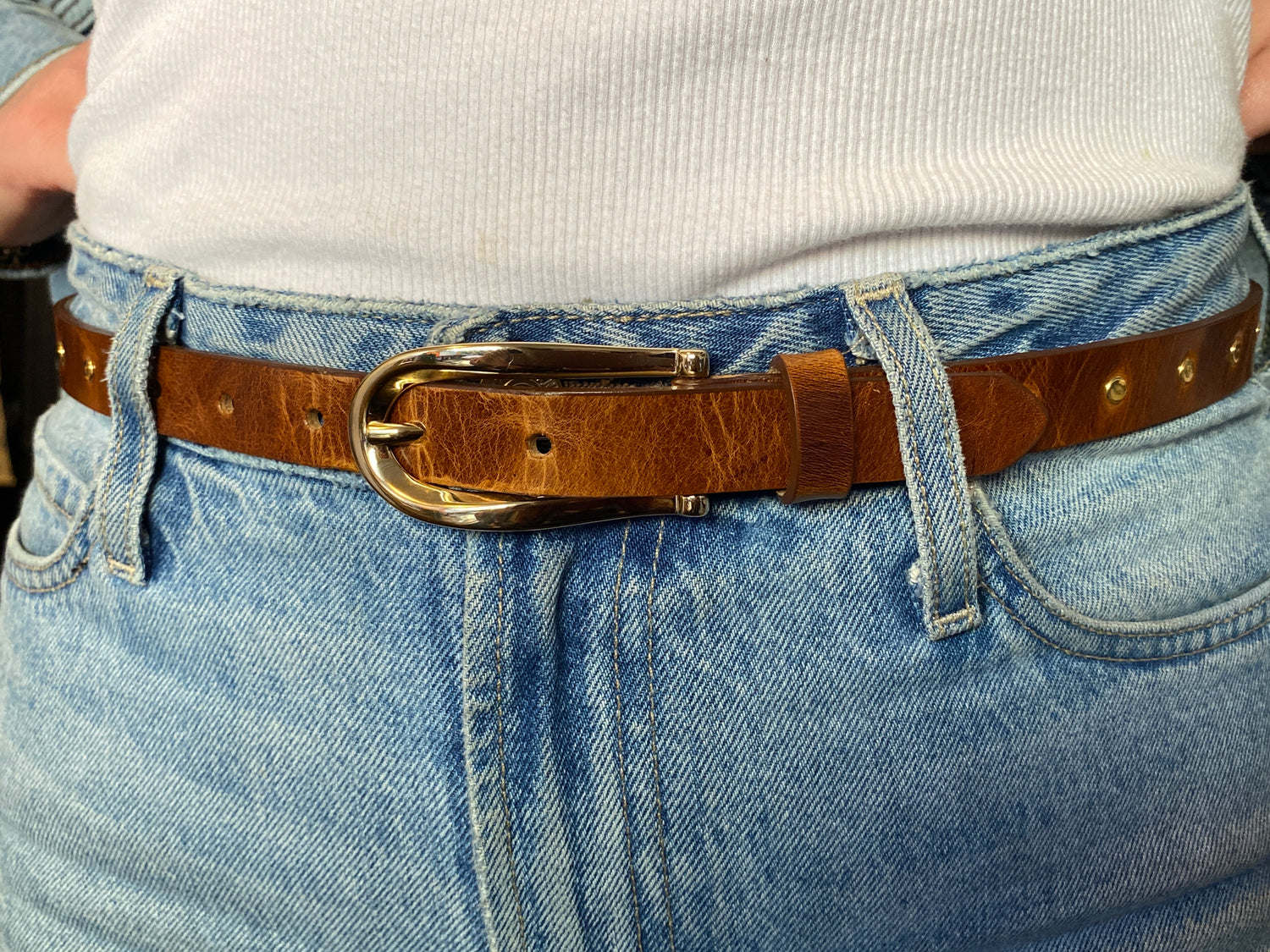 Gold Rivet Brown Belt