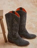 Penelope Chilvers Goldie Paloma Suede Boot slate gray oiled suede mid calf cowboy boot womens western boutique Utah SKU WGOLPALAW26