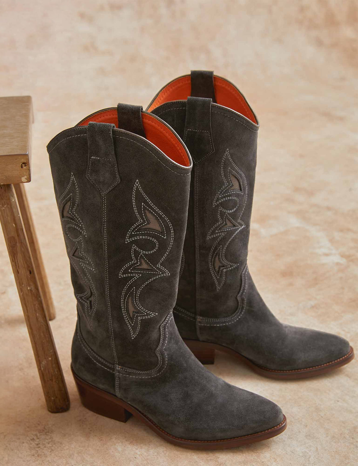 Penelope Chilvers Goldie Paloma Suede Boot slate gray oiled suede mid calf cowboy boot womens western boutique Utah SKU WGOLPALAW26