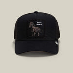 Goorin Bros Badlands Stallion black trucker cap with a stallion patch reading EASY RIDER western clothing Utah SKU 1013121VOI01OS