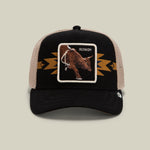 Goorin Bros Canyon Rowdy black trucker cap with a bull patch reading ROWDY western clothing Utah SKU 1013131VOI01OS Mens or Womens Ball cap