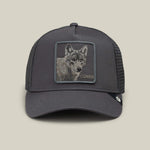 Goorin Bros Circle of Life Loner charcoal gray trucker cap with a wolf patch reading LONER western clothing Utah SKU 1013214OIL01OS