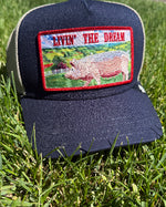 Goorin Bros Greener Grass Livin the Dream Hat in a Navy front with an oversize patch and a tan mesh back at boltranchstore.com