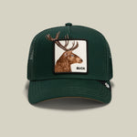 Goorin Bros Over the Line Buck forest green trucker cap with an antlered buck patch reading BUCK western clothing Utah SKU 1013740GUA01OS