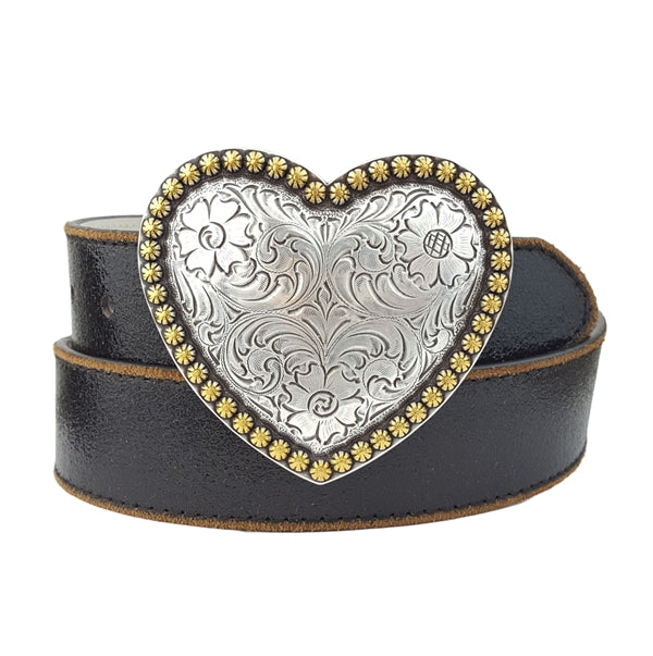 Western Heart Buckle Leather Belt