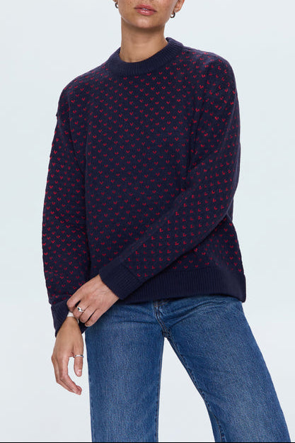 Pistola Hanna Navy red hearts crewneck sweater in stock at Boltranchstore.com womens fashion Free shipping