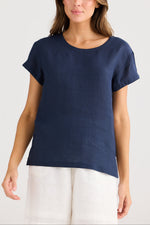 Captain Linen Tee NAVY LINEN womens short sleeve shirt Boltranchstore.com Free Shipping 