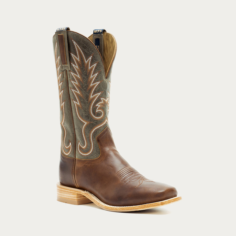 Hyer Mens Kincaid Brown Boot a rodeo favorite boot ready for the stirrup with a brown toe dark fern vamp 