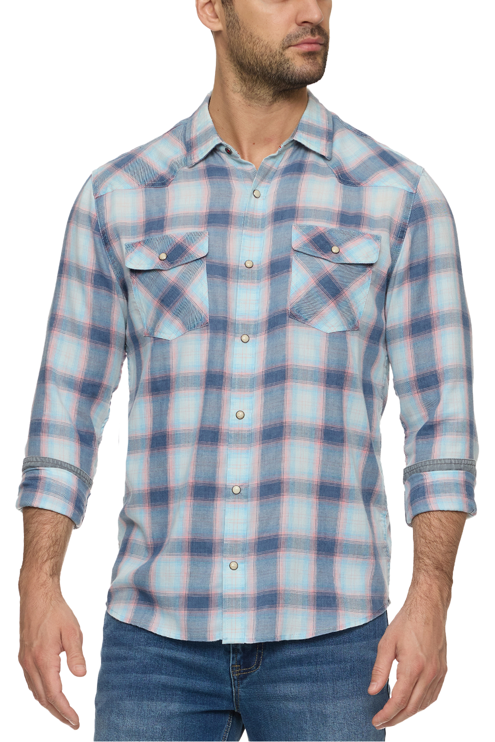 Muncie Vintage Washed Western Shirt HO25WS3099 Mens Flag & Anthem long sleeve plaid shirt Boltranchstore.com Free Shipping