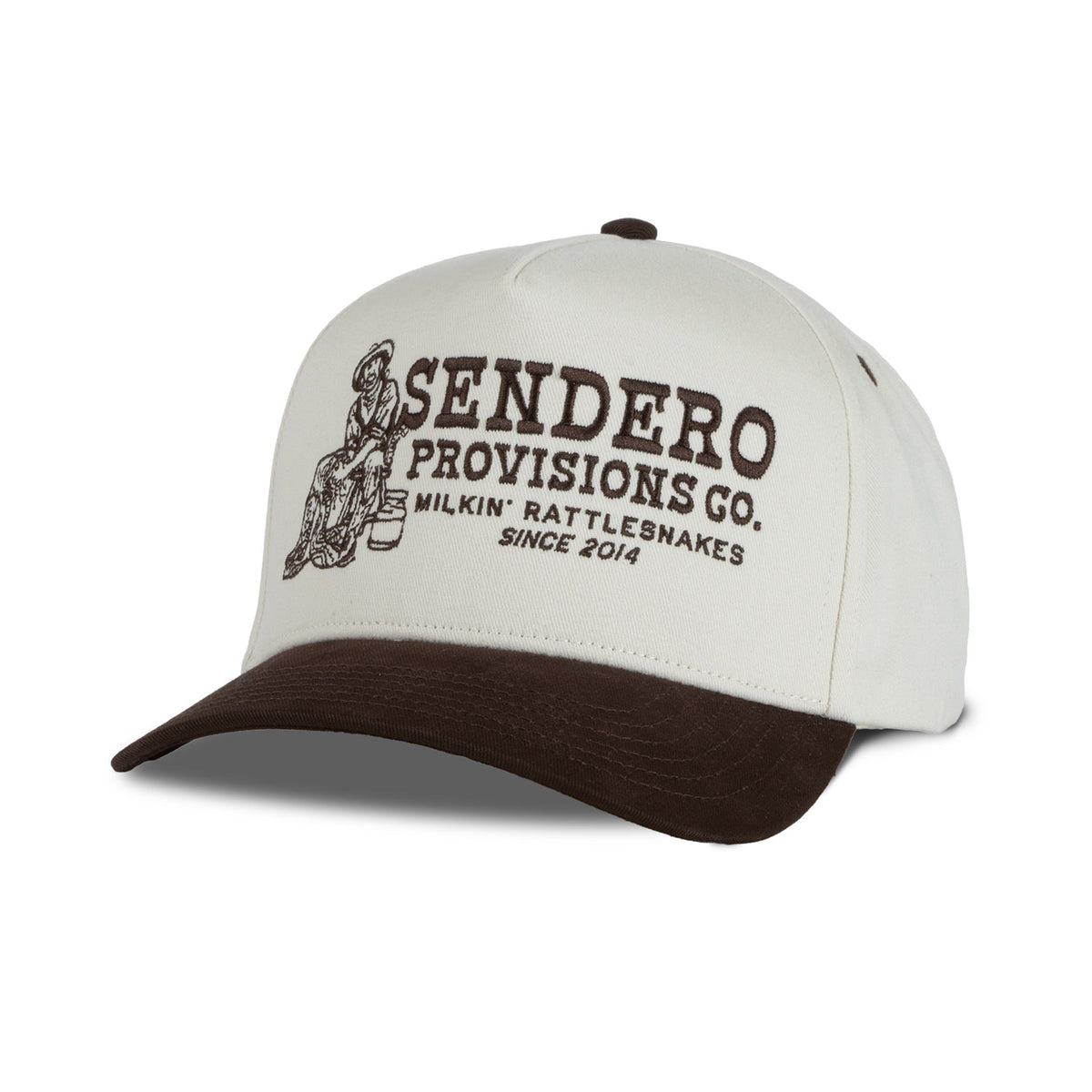 Sendero Milkin Rattlesnakes Hat Cream Brown cream and brown snapback cap with the Milkin Rattlesnakes design western fashion Utah SKU SPCH126H14BZZ