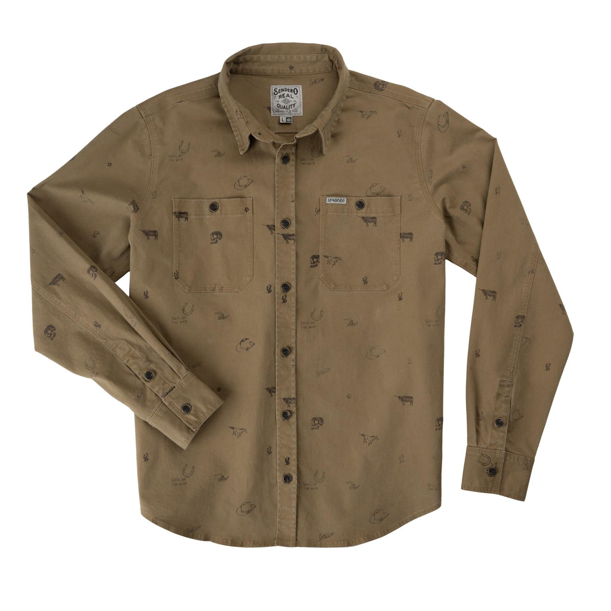 Sendero Buckaroo Long Sleeve Shirt Saddle Brown saddle brown long sleeve western workwear shirt western clothing Utah SKU SPCS526H13A