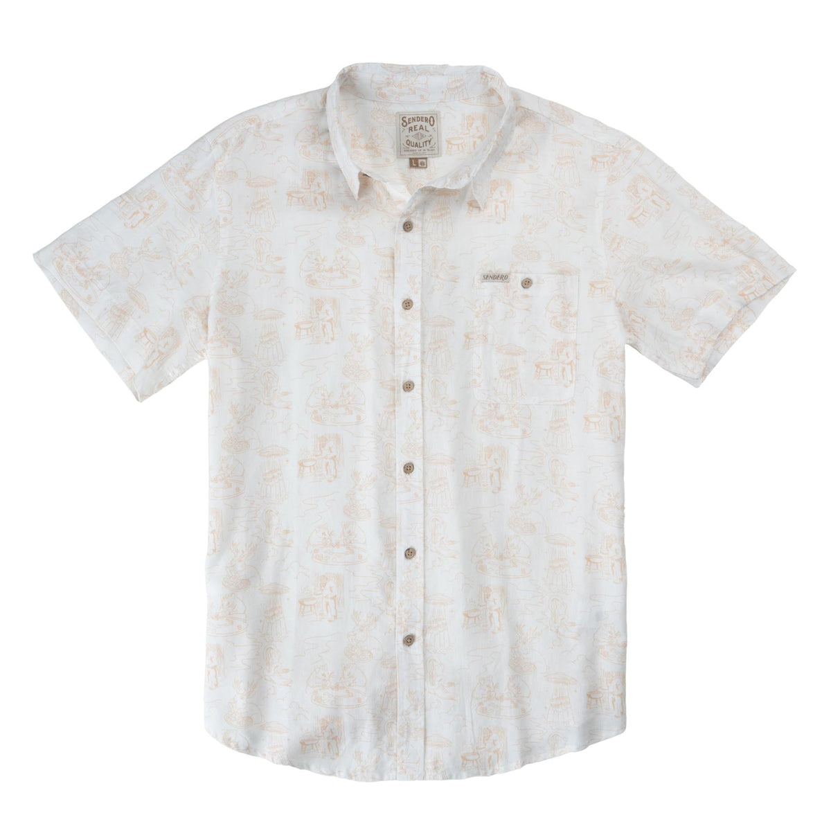 Sendero City Slicker Button Up Short Sleeve Mythical Critters Cream cream short sleeve button up shirt with Mythical Critters print western clothing Utah SKU SPCS723S14E