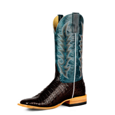HorsePower Mens Navy Explosion Chocolate Caiman Belly Boots