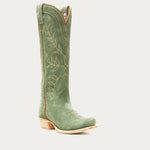 Hyer womens Abbyville Mint Green cowboy boot with floral embroidery 