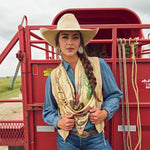 Fringe Happy Trails Silk Scarf Cream Shorty 26 inch or Long Tall 35 inch square size rodeo